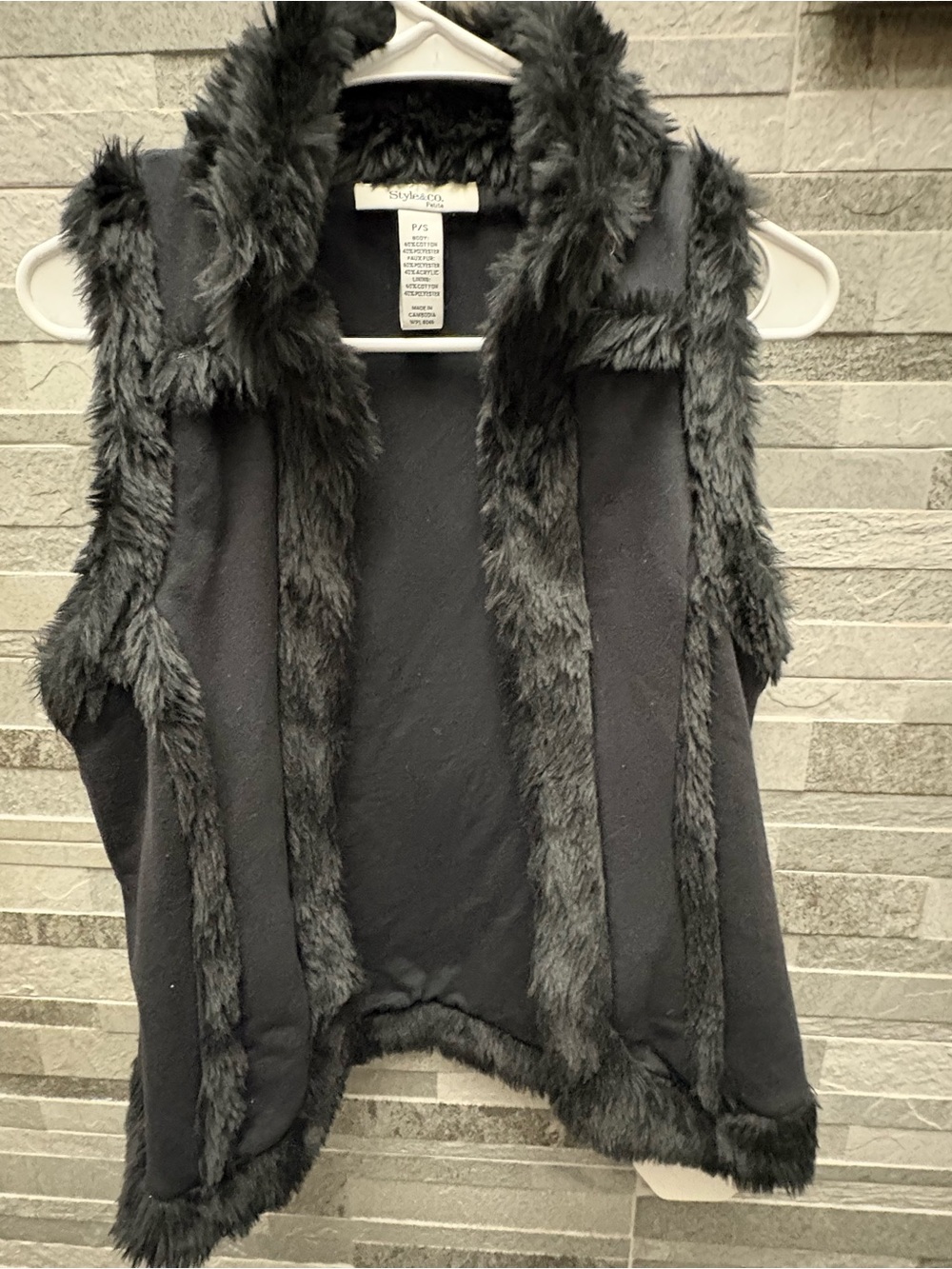Style & Co. Black Faux-Fur Trim Vest